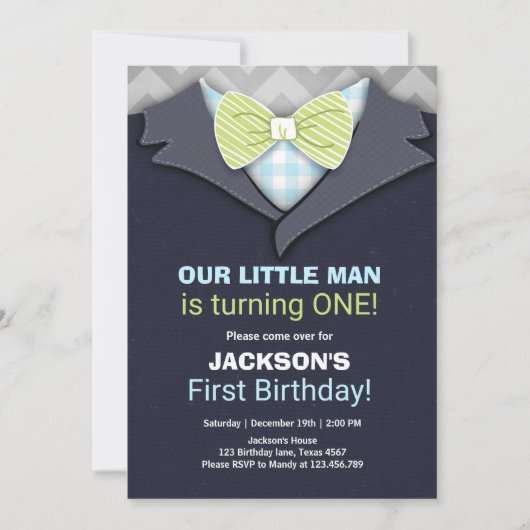 Notre Petit Homme Invitation Anniversaire Bow Crav (Devant)