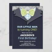 Notre Petit Homme Invitation Anniversaire Bow Crav (Devant / Derrière)