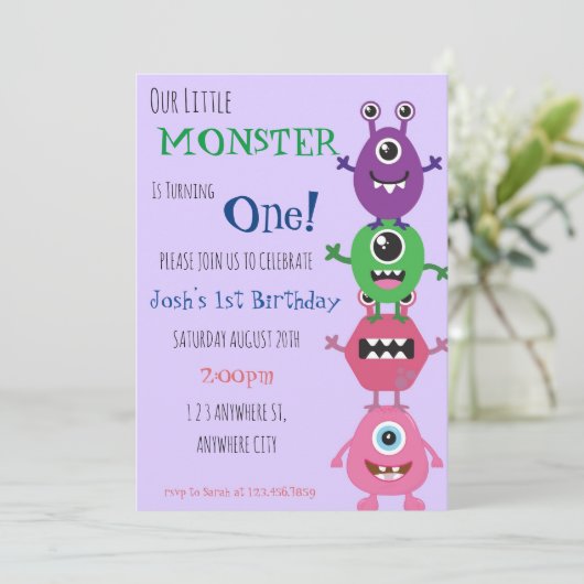 Notre petit monstre devient un Invitation d'annive (Debout devant)