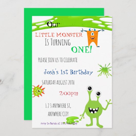 Notre petit monstre devient un Invitation d'annive (Devant / Derrière)