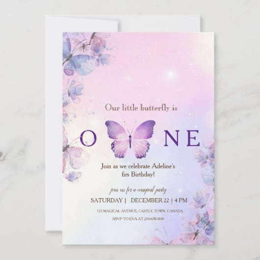 Notre Petit Papillon Invitation d'anniversaire (Devant)
