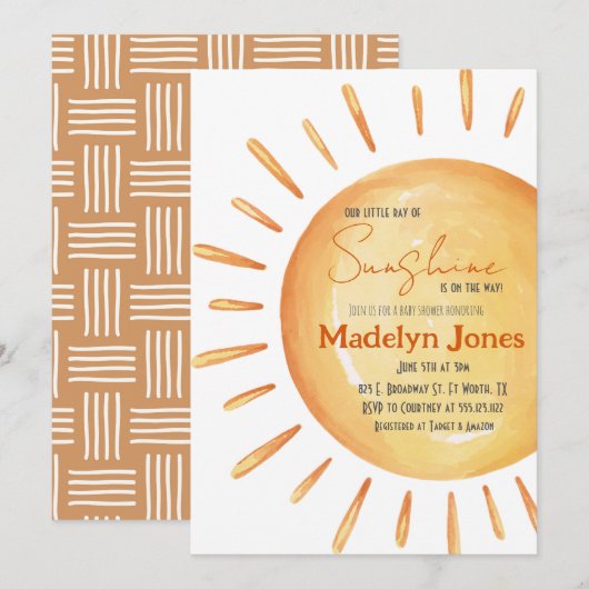 Notre Petit Rayon de Soleil Baby shower Invitation (Devant / Derrière)