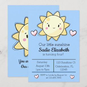 Notre Petit Soleil Filles Bleu Invitation Annivers