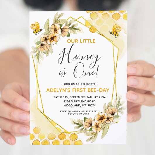 Notre petite abeille de miel 1er invitation annive