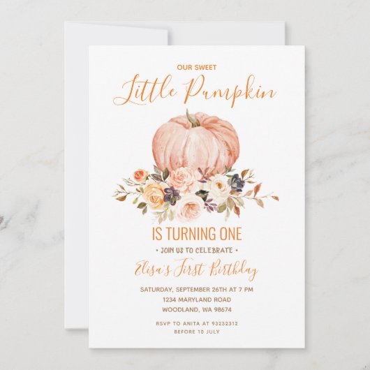 Notre petite Citrouille douce Invitation d'anniver (Devant)