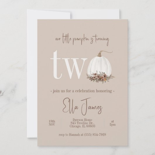 Notre Petite Citrouille Invitation au deuxième ann (Devant)