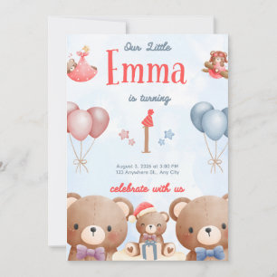 Notre petite Emma Invitation d'anniversaire – Ours