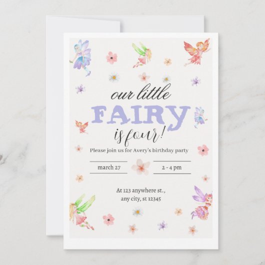 Notre Petite Fée Anniversaire Invitation (Devant)