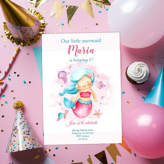 Notre Petite Fille Sirène Invitation Anniversaire