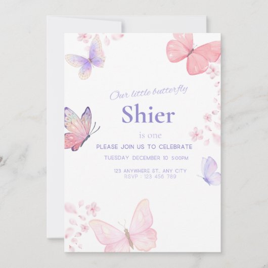 Notre petite invitation à 1er anniversaire papillo (Devant)