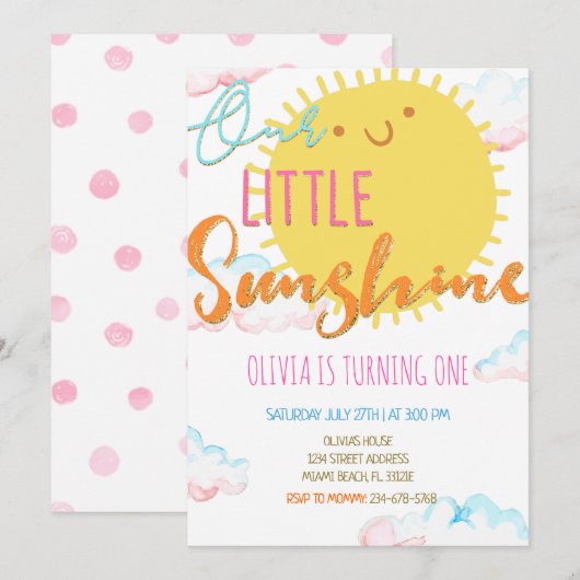 Notre Petite Invitation Anniversaire Sunshine (Devant / Derrière)