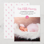 Notre petite princesse Faire-part de bébé rose (Devant / Derrière)