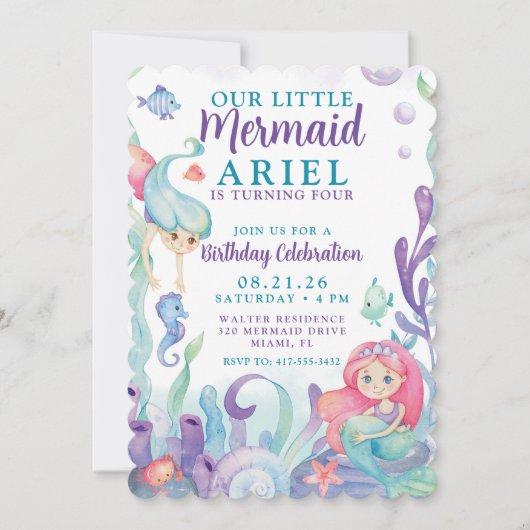 Notre Petite Sirène Invitation Anniversaire (Devant)