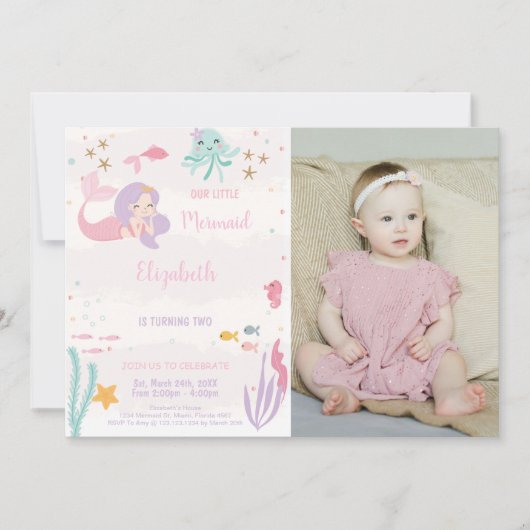 Notre petite sirène Invitation d'anniversaire avec (Devant)
