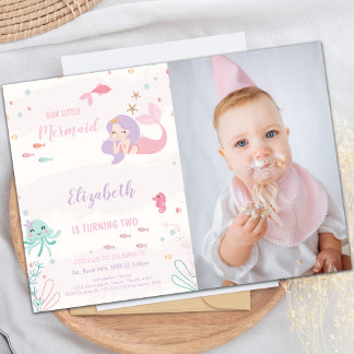 Notre petite sirène rose Invitation d'anniversaire