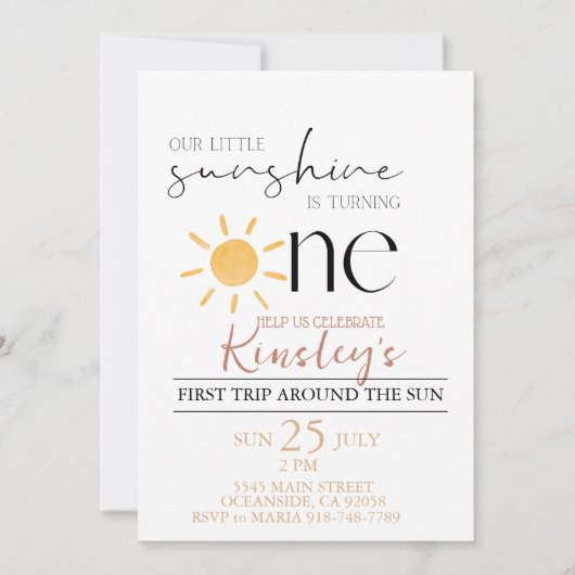 Notre petite Sunshine boho Invitation Anniversaire (Devant)