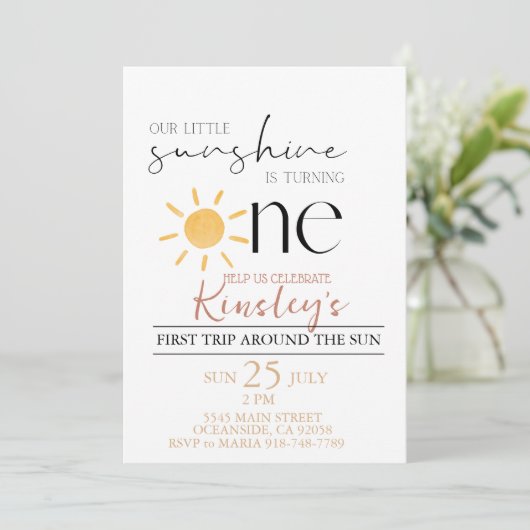 Notre petite Sunshine boho Invitation Anniversaire (Debout devant)