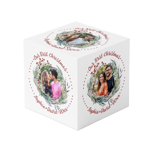 Notre premier Noël baies cube de photo de mariage (Angle devant)