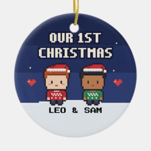 Notre Premier Noël Couple Gay Pixel Ornement