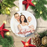 Notre Premier Noël En Famille De 3 Photo Élégante<br><div class="desc">Notre Premier Noël En Famille De 3 Élégants Ornement En Céramique Photo</div>