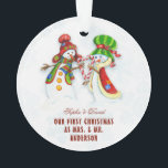 Notre Premier Noël En Tant Que Monsieur. & Mme Cut<br><div class="desc">Design mignon et romantique avec NOTRE PREMIÈRE typographie de NOËL,  mignon Snowmans aquarelle (He & She) sur un arrière - plan blanc avec des flocons de neige bleus. Utilisez l'outil Personnaliser pour ajouter vos informations. Pour plus d'articles correspondants,  veuillez visiter ma collection Dreamy Christmas.</div>