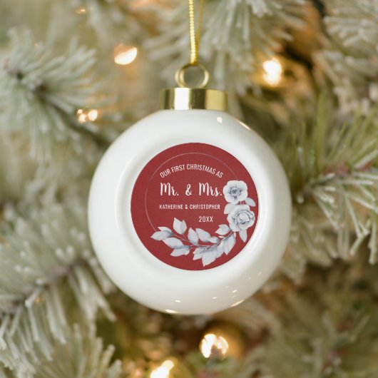 Notre premier Noël marié | Ornement Rose Argent (Arbre)