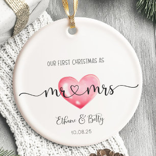 Notre Premier Noël Mariés Ornement Mr&Mrs Cœur