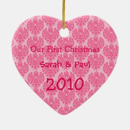 Notre premier ornement photo rose Damas de Noël (Dos)