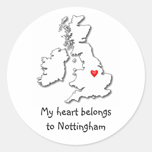 Nottingham, mijn hart ronde sticker (Voorkant)