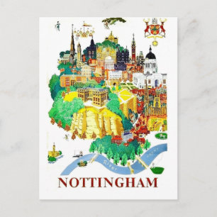 Nottingham stad, huizen, Groot-Brittannië, vintage Briefkaart