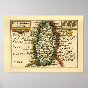 Nottinghamshire County England Oude antiquarische  Poster