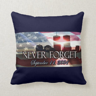 N'oubliez jamais 9-11 Coussin commémoratif :Bleu