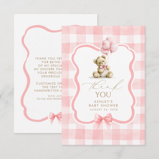 Noun ours en rose Gingham Mignon Merci (Devant / Derrière)