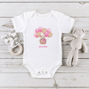 Nounours en peluche ballons roses body bébé