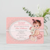 Nounours vintage Girls Baby Shower Invitations (Debout devant)