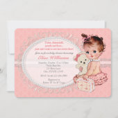 Nounours vintage Girls Baby Shower Invitations (Devant)