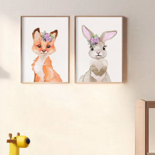 Nourrisson aquarelle Fox et Bunny