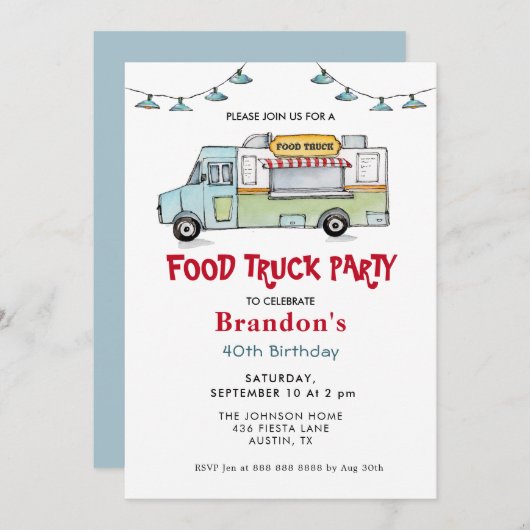 Nourriture Camion Anniversaire Fête Invitation (Devant / Derrière)