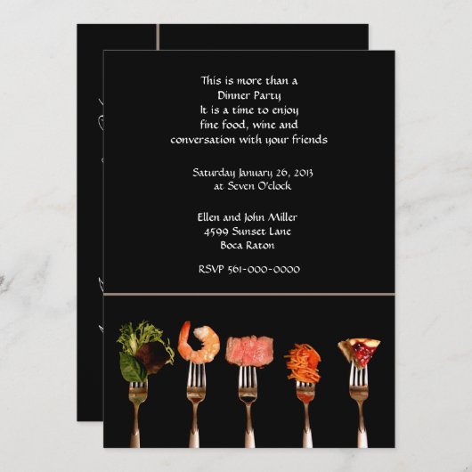 Nourriture moderne sur Fourches Dîner Invitation (Devant / Derrière)
