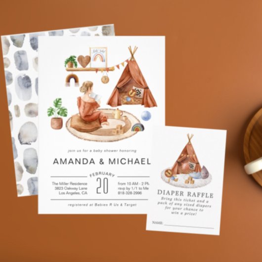 Nourriture Neutral Boho | Invitation Baby shower