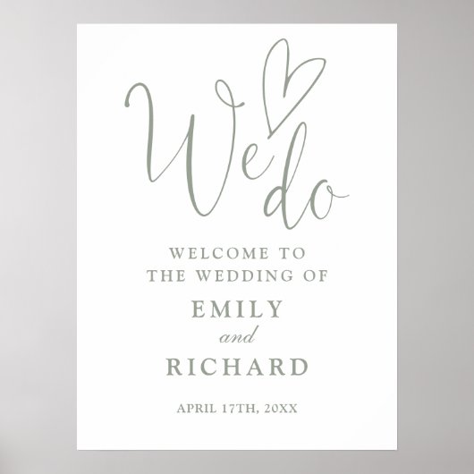Nous aimons Heart Sage Green Mariage Affiche de bi (Devant)