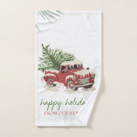 Nous avons déménagé,Camion Rouge,Sapin de Noël enn (Serviette à main)