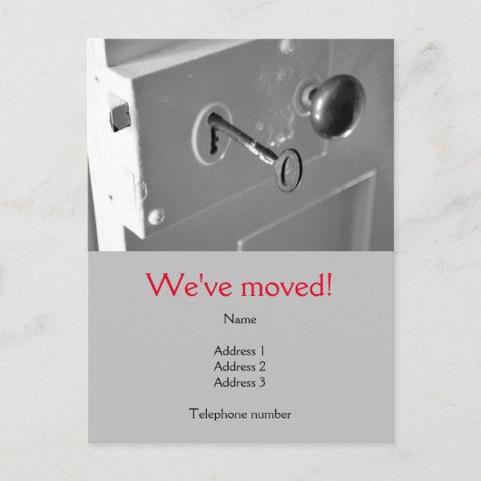 Nous avons Déménagé carte postale avec une vieille (Devant)