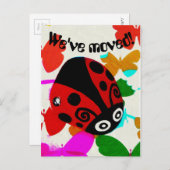 Nous avons déménagé, carte postale Ladybug rouge e (Devant / Derrière)