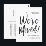 Nous avons déménagé | Carte postale Nouvelle adres<br><div class="desc">Carte postale mobile de type script noir et blanc minimaliste. Il contient un texte en gros caractères des mots "We've Moved" suivi de votre adresse ci-dessous. De nombreux éléments individuels de la carte invitation sont déverrouillés, alors n'hésitez pas à modifier ou ajouter les détails nécessaires en utilisant la fonction de...</div>
