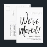 Nous avons déménagé | Carte postale Nouvelle adres<br><div class="desc">Carte postale mobile de type script noir et blanc minimaliste. Il contient un texte en gros caractères des mots "We've Moved" suivi de votre adresse ci-dessous. De nombreux éléments individuels de la carte invitation sont déverrouillés, alors n'hésitez pas à modifier ou ajouter les détails nécessaires en utilisant la fonction de...</div>