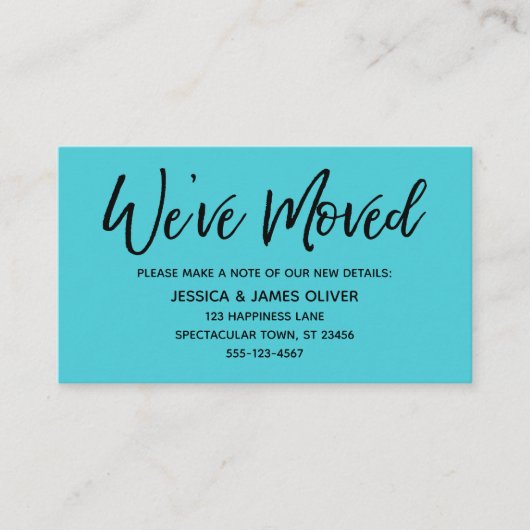 Nous avons déménagé une carte Turquoise d'écriture (Devant)