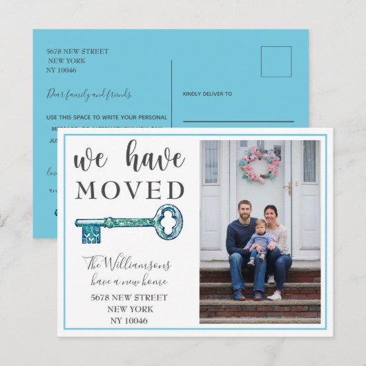 Nous Avons Déplacé La Clé Bleue Photo Faire-part D (Devant / Derrière)