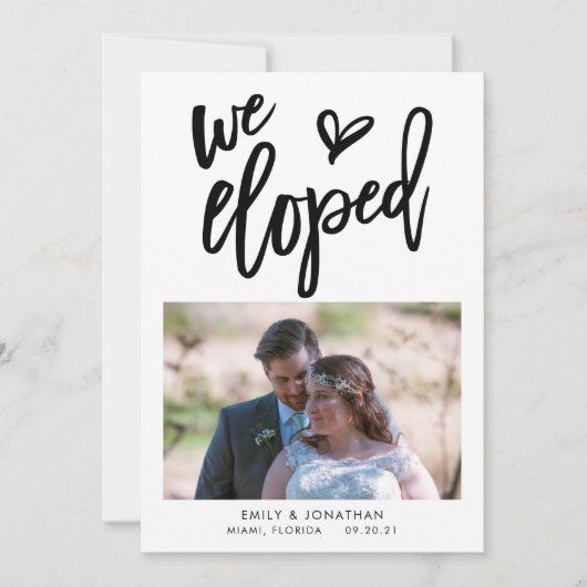 Nous Avons Elopé Faire-part Photo Invitation Texte (Devant)