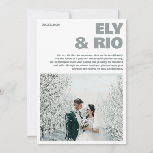 Nous Avons Elopé Simple Sea Photo Faire-part Card (Dos)